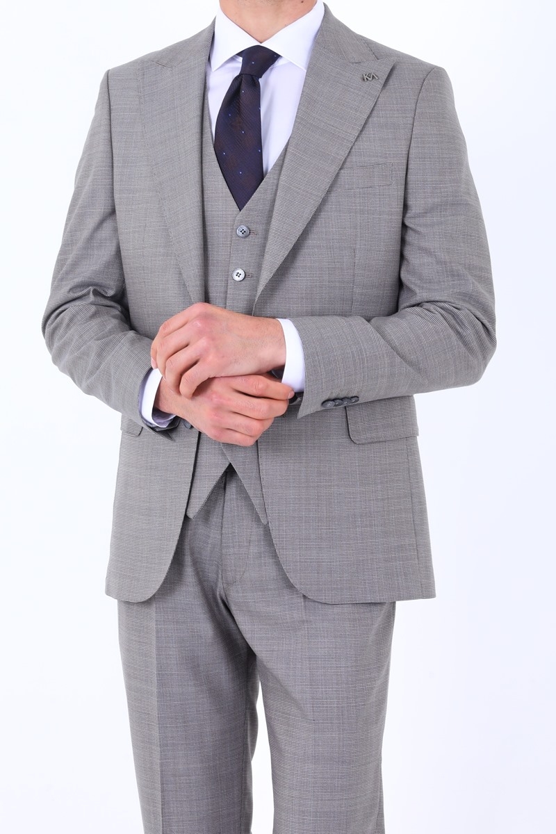 Yelekli Takım Elbise - Sütlü Kahve