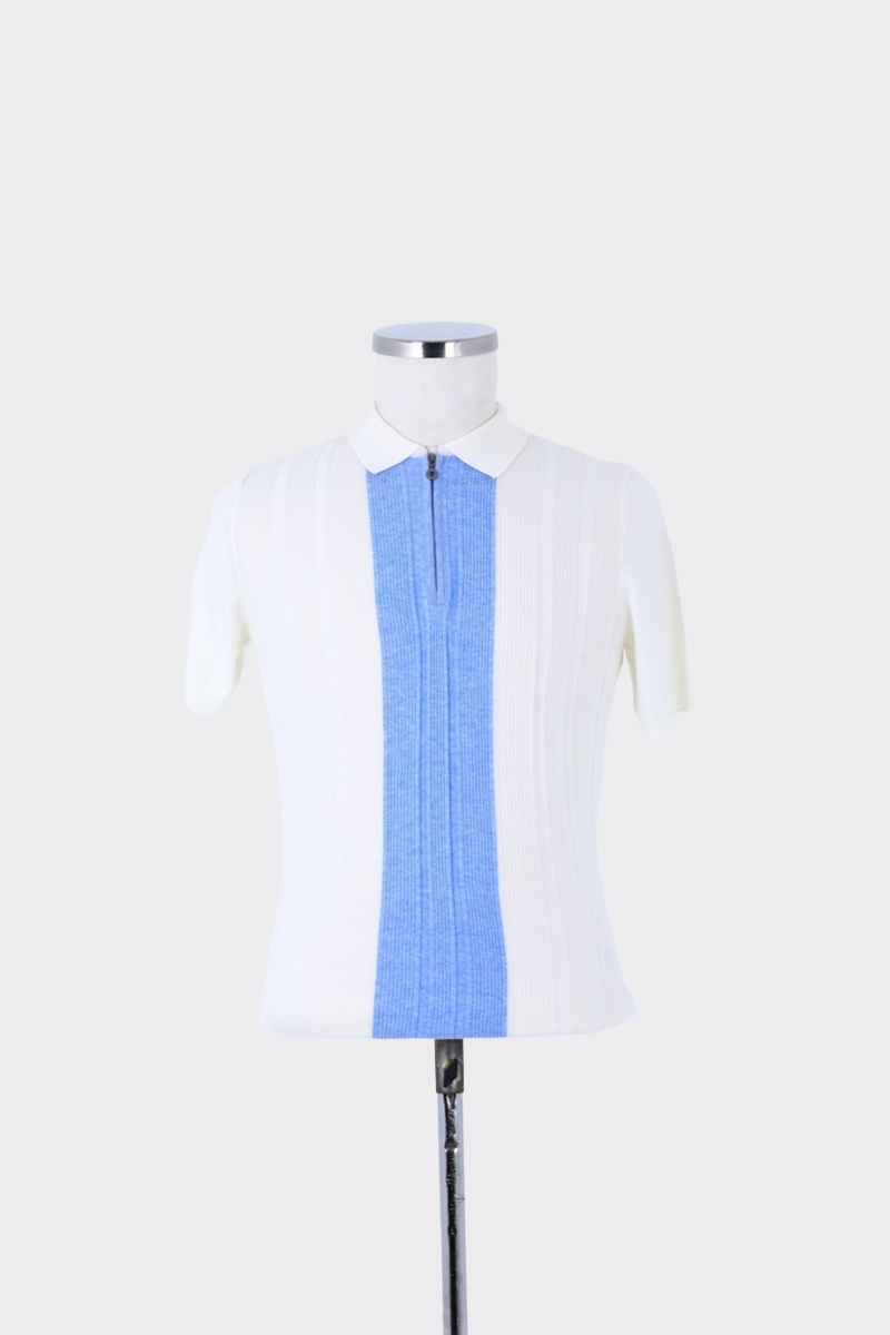 Ferm.polo Yaka K.kol T-shirt - Ekru-b.mavi
