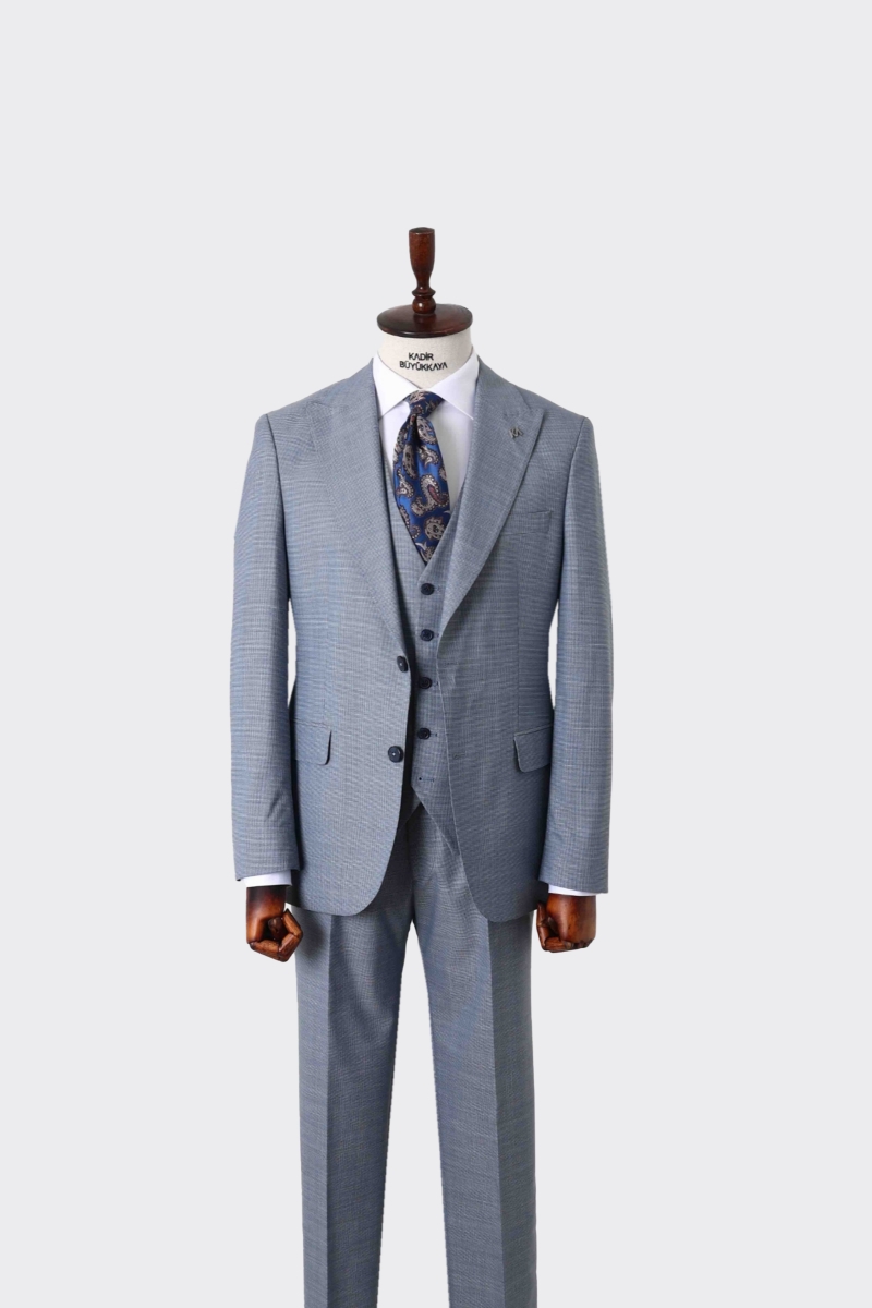 Yelekli Takım Elbise - Açık Lacivert