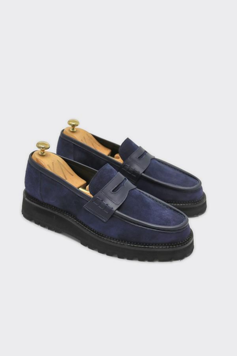 Loafer Ayakkabı - Lacivert Süet Biye