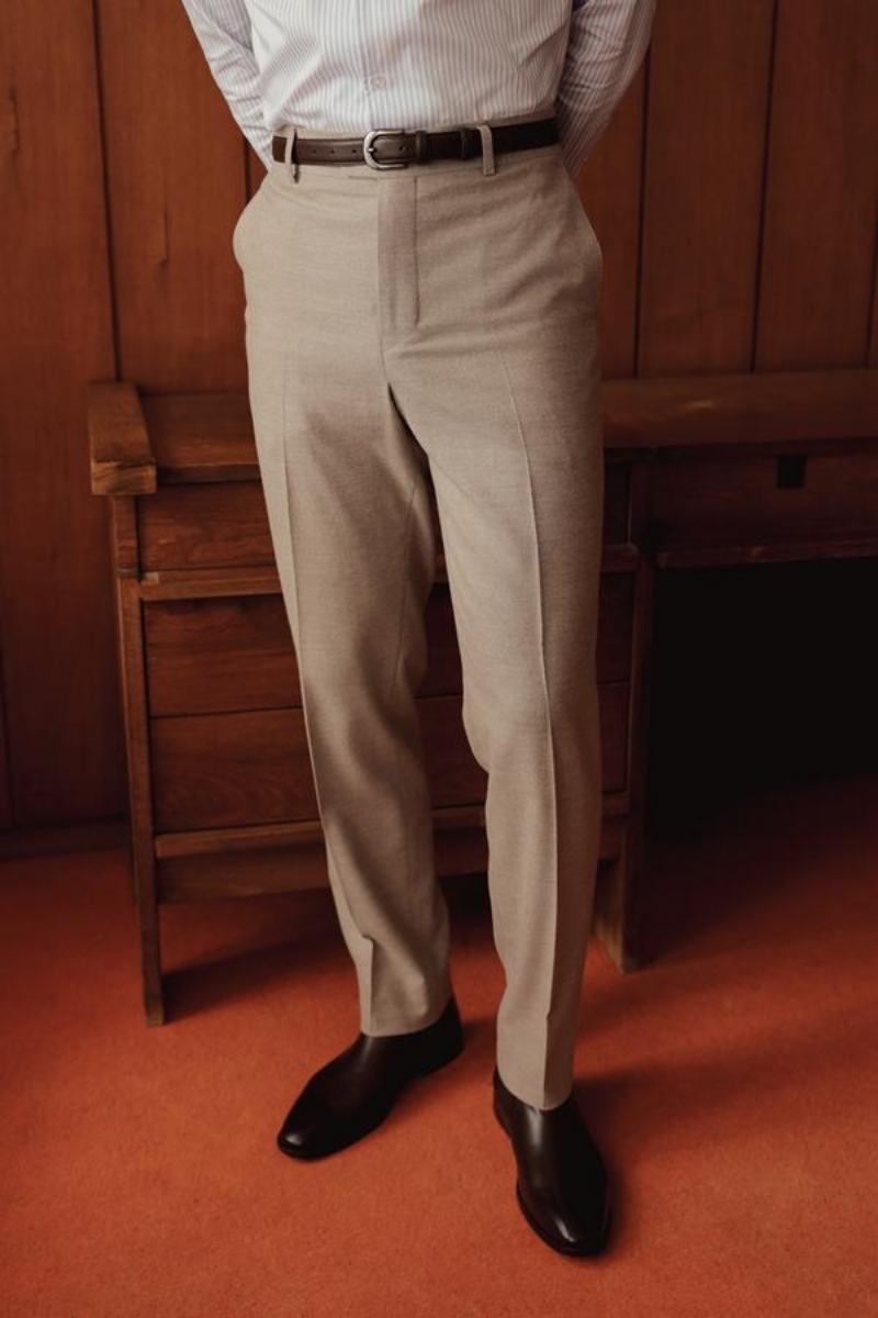 Luxe Flanel Slim Fit Pantolon - Bej