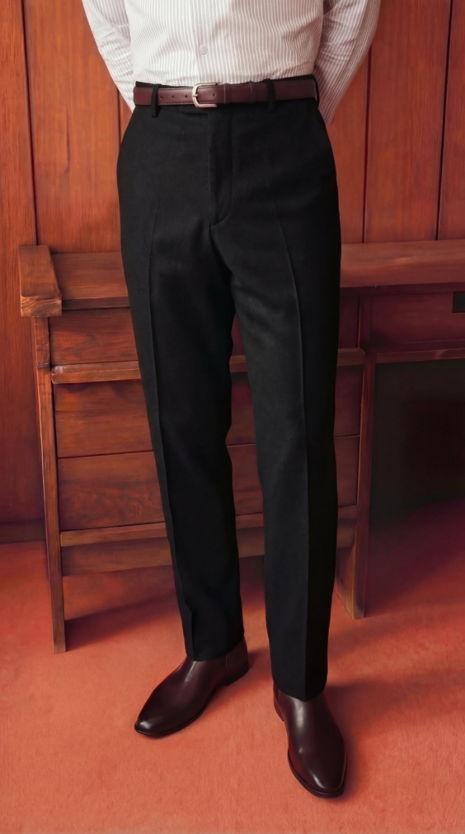 Luxe Flanel Slim Fit Pantolon - Siyah