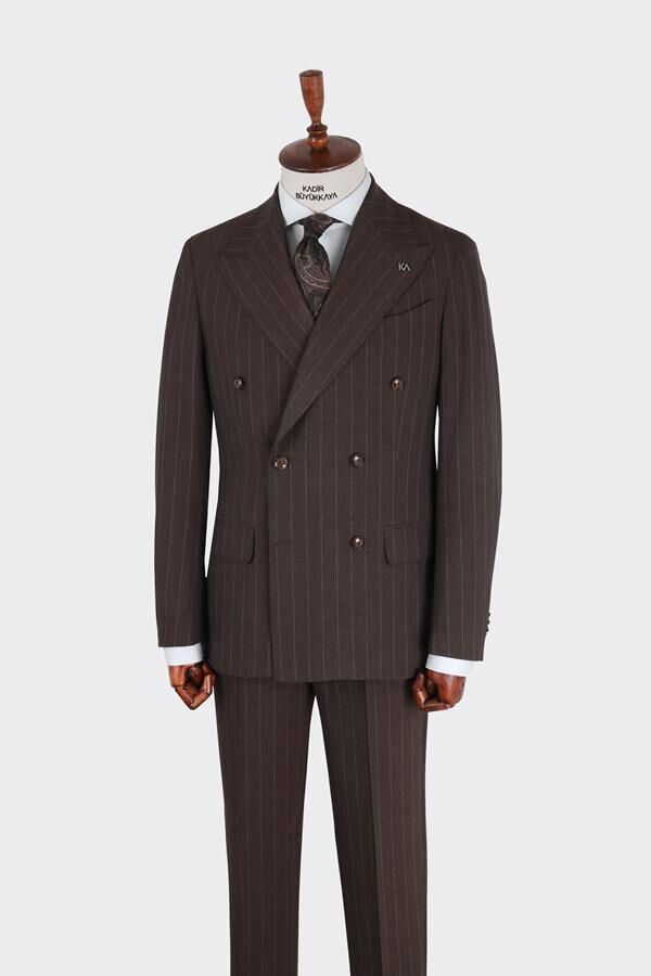 Kruvaze Takım Elbise Kahverengi - 46