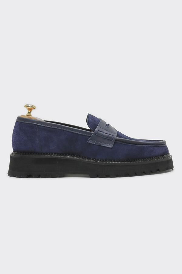 Loafer Ayakkabı Lacivert Süet Biye - 42