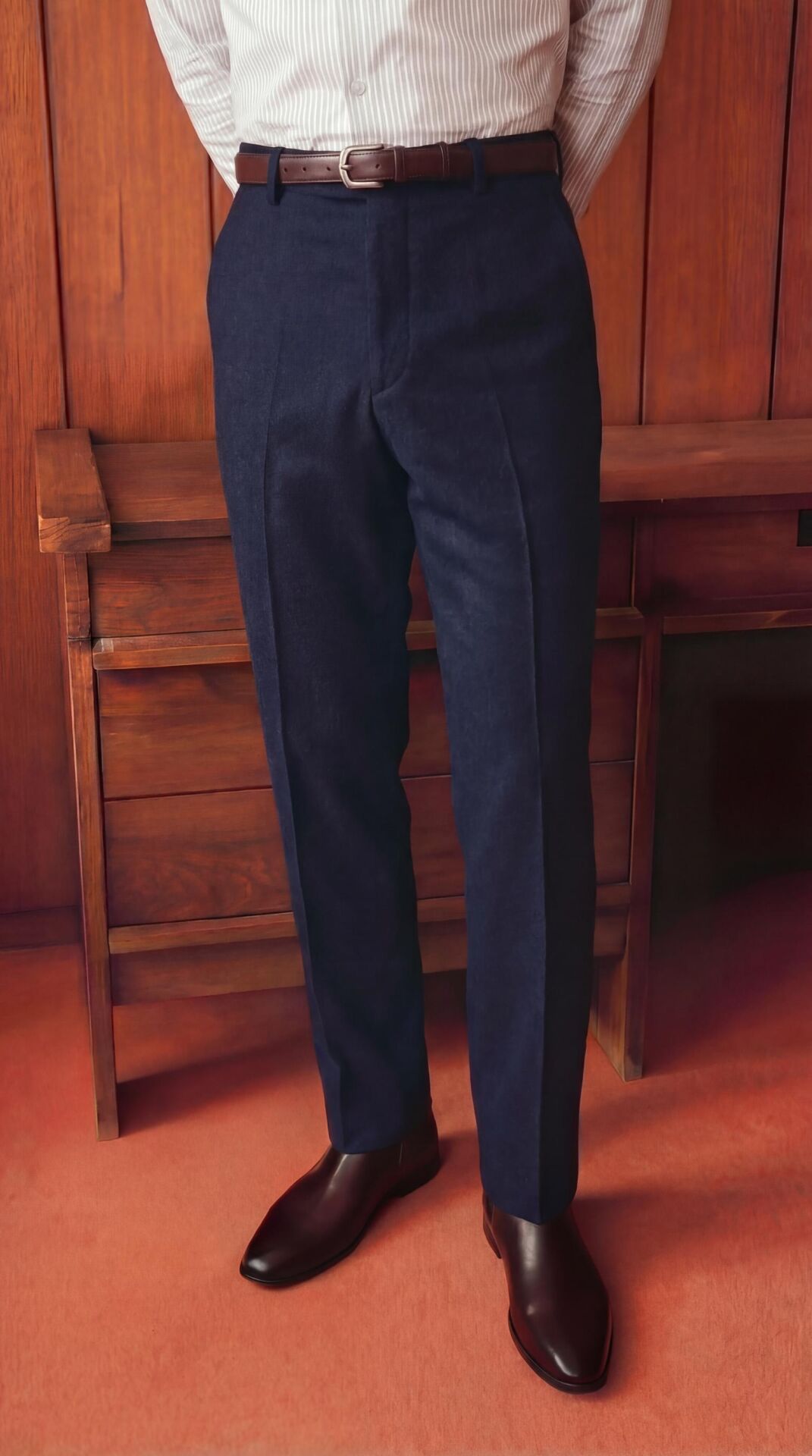 Luxe Flanel Slim Fit Pantolon Koyu Lacivert - 42