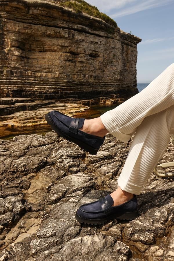 Loafer Ayakkabı Lacivert Süet Biye - 43