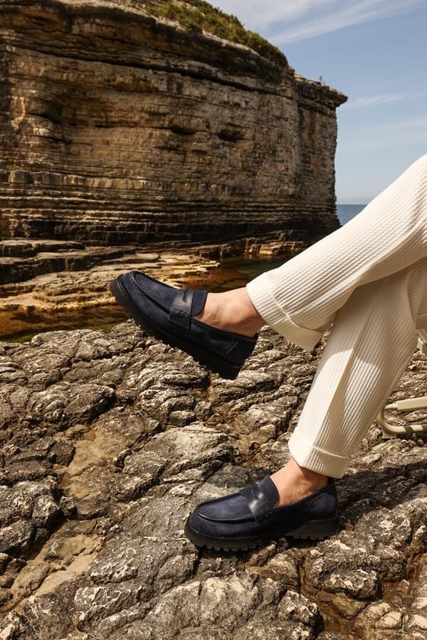 Loafer Ayakkabı Lacivert Süet Biye - 43