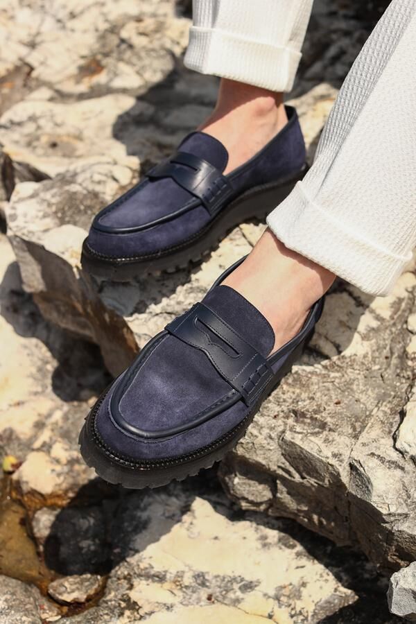 Loafer Ayakkabı Lacivert Süet Biye - 43