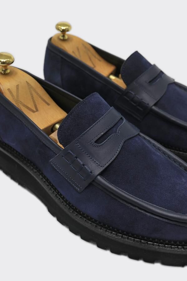 Loafer Ayakkabı Lacivert Süet Biye - 43