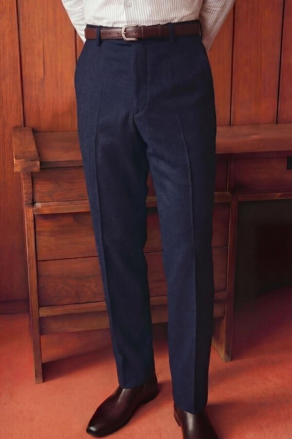 Luxe Flanel Slim Fit Pantolon Koyu Lacivert - 48