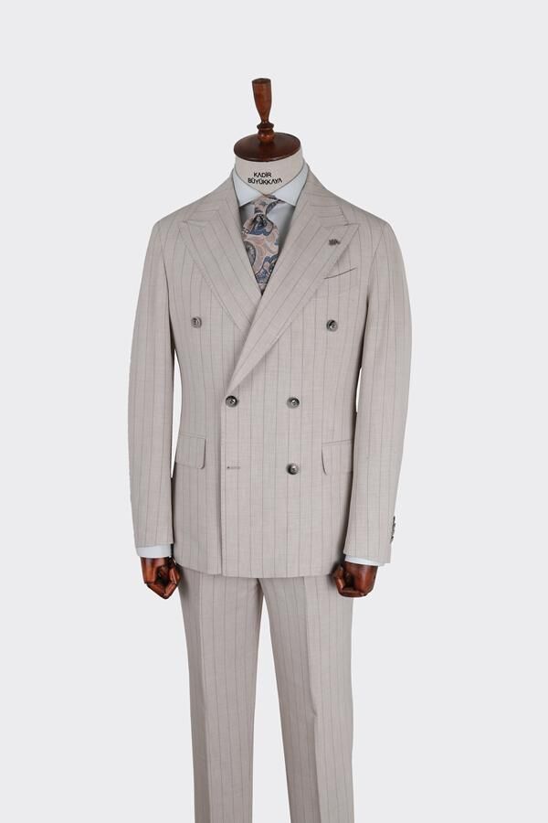 Kruvaze Takım Elbise Bej - 54