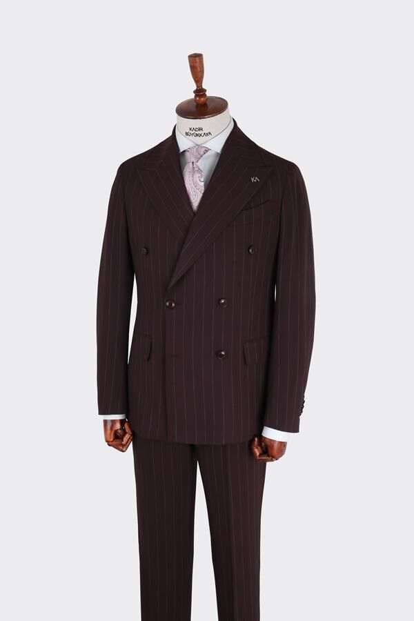 Kruvaze Takım Elbise Bordo - 48