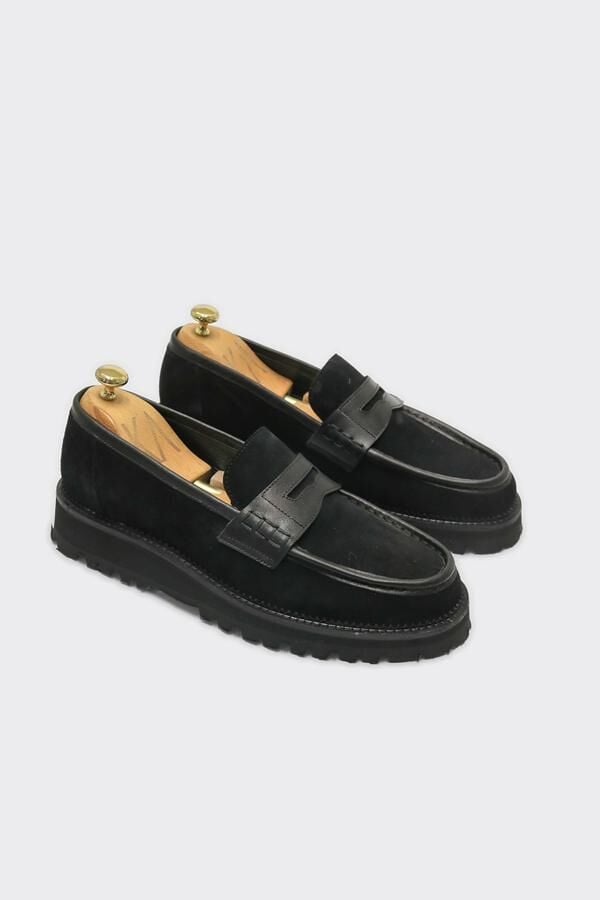 Loafer Ayakkabı Siyah Süet Biye - 42