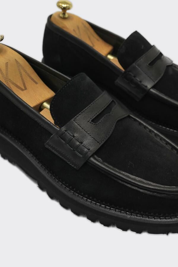 Loafer Ayakkabı Siyah Süet Biye - 42