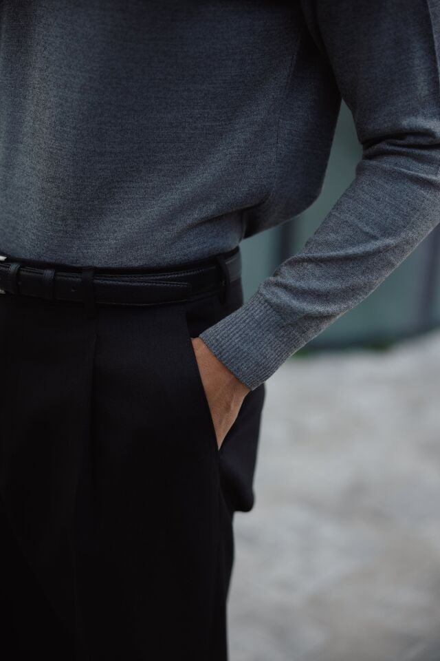 Pearl Polo Yaka Triko Gri-Melanj - L