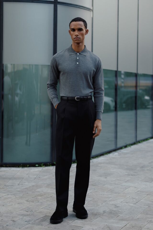 Pearl Polo Yaka Triko Gri-Melanj - M