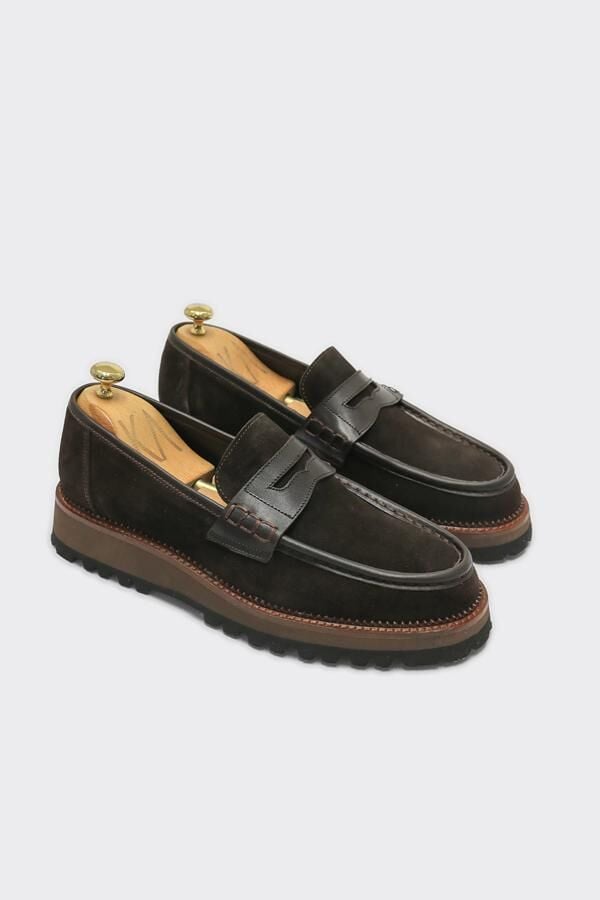 Loafer Ayakkabı Kahverengi Süet Biye - 43