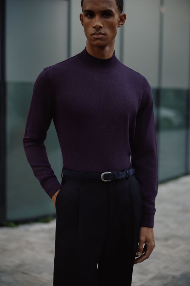 Alata Yarım Balıkçı Triko Mor - L