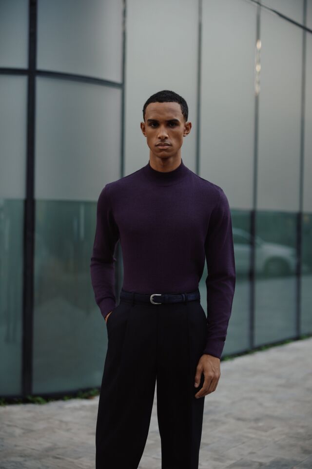 Alata Yarım Balıkçı Triko Mor - M