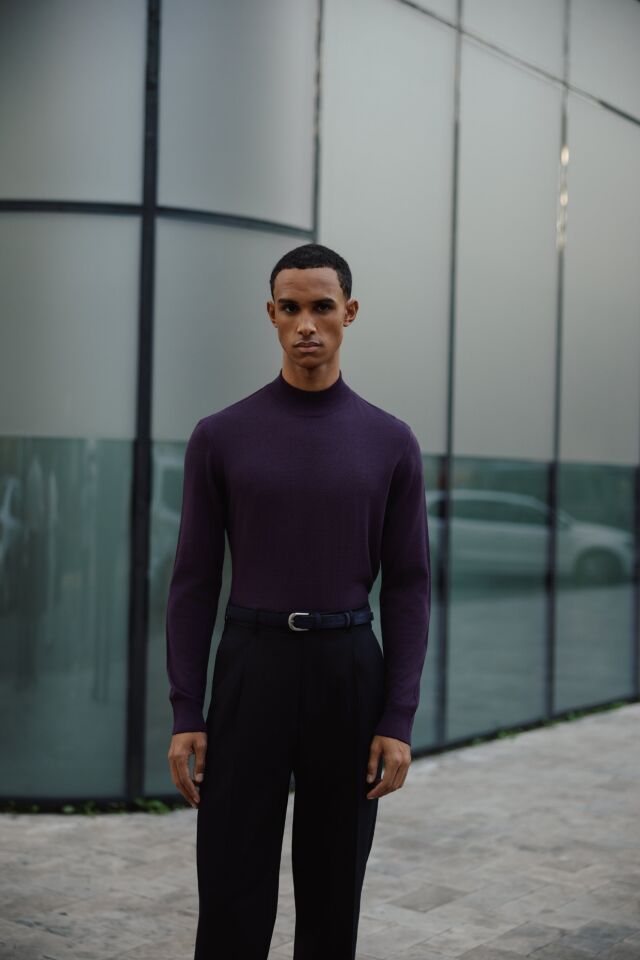 Alata Yarım Balıkçı Triko Mor - XL