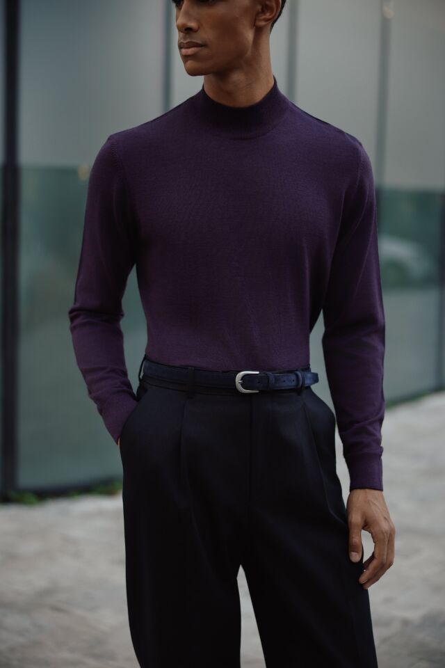 Alata Yarım Balıkçı Triko Mor - XL