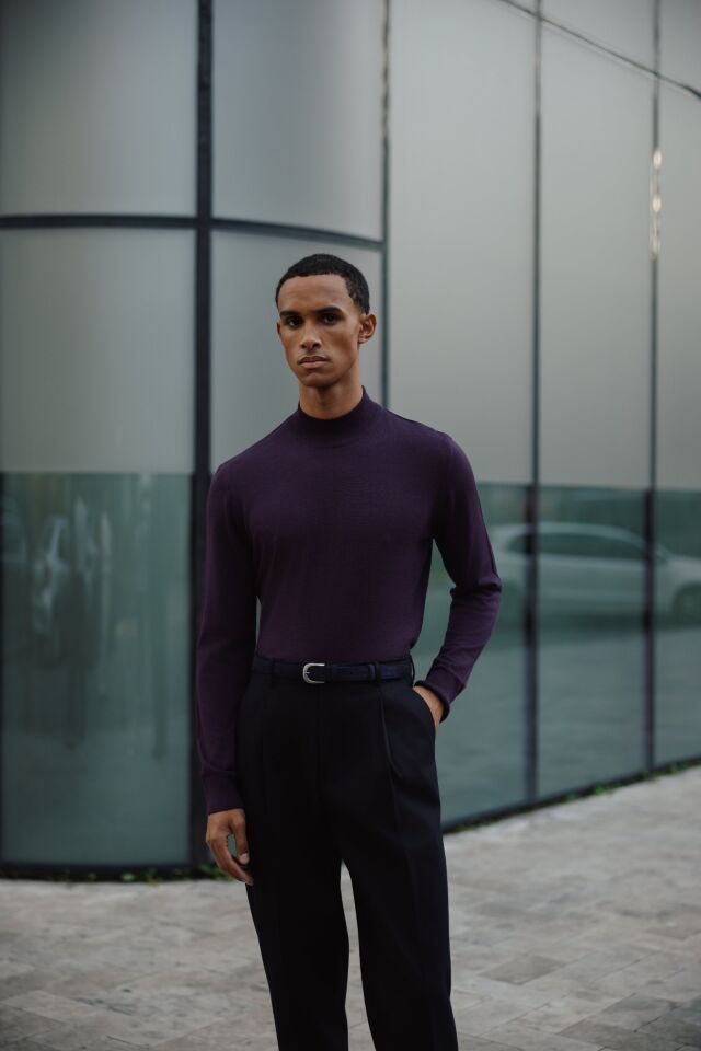 Alata Yarım Balıkçı Triko Mor - XXL