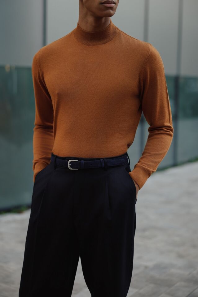 Alata Yarım Balıkçı Triko Tarçın - M