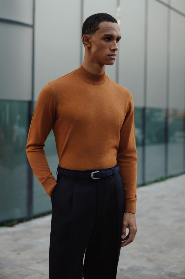 Alata Yarım Balıkçı Triko Tarçın - M