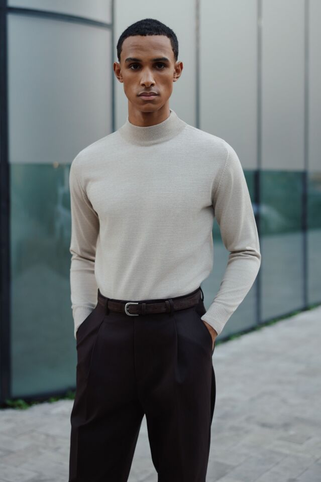 Alata Yarım Balıkçı Triko Bej - XXL