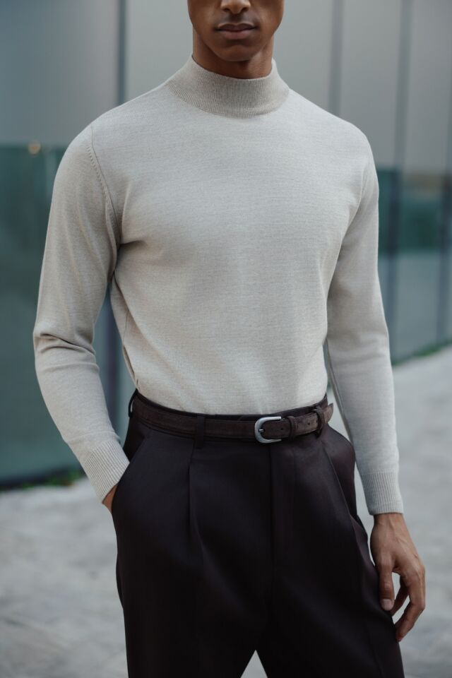 Alata Yarım Balıkçı Triko Bej - XXL