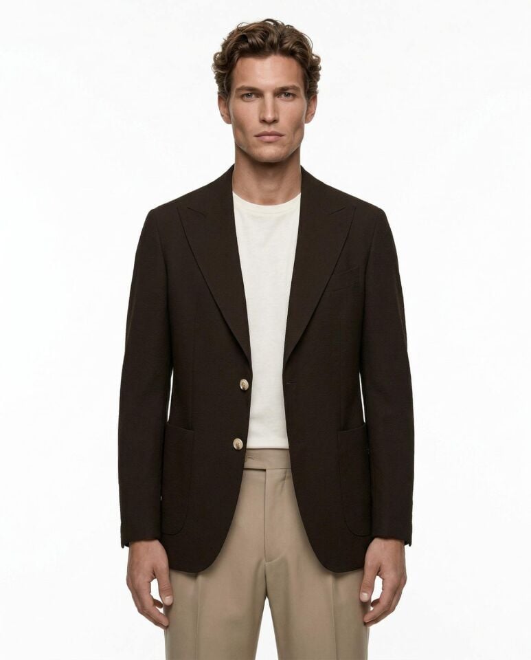 Grid Ceket Kahverengi - 46