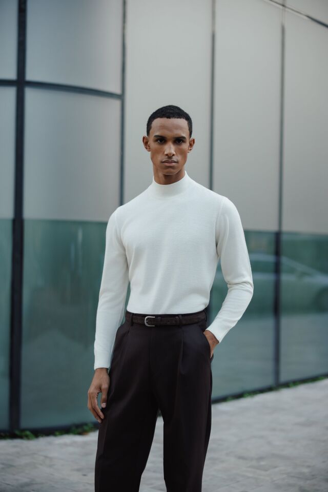 Alata Yarım Balıkçı Triko Ekru - XXL