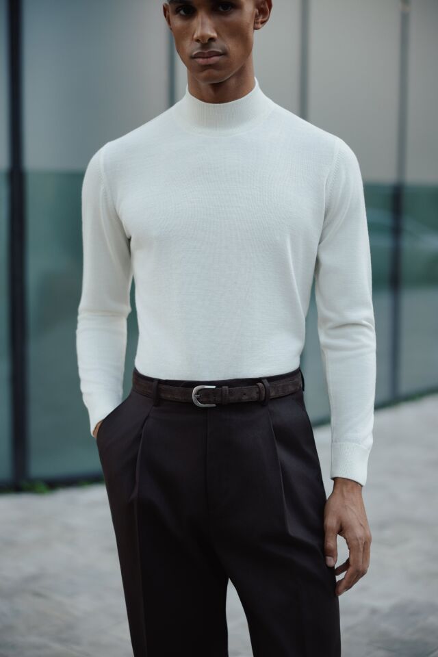 Alata Yarım Balıkçı Triko Ekru - XXL