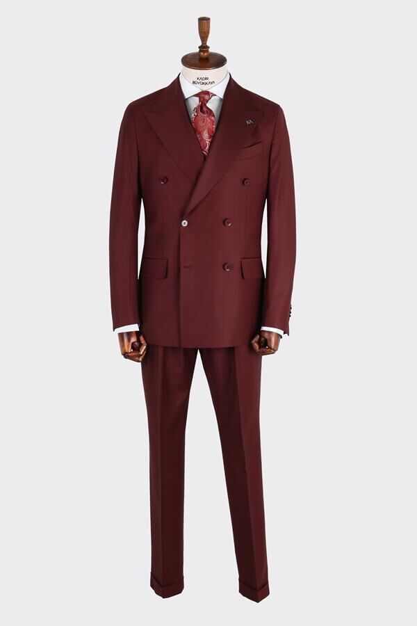 Kruvaze Takım Elbise Bordo - 56