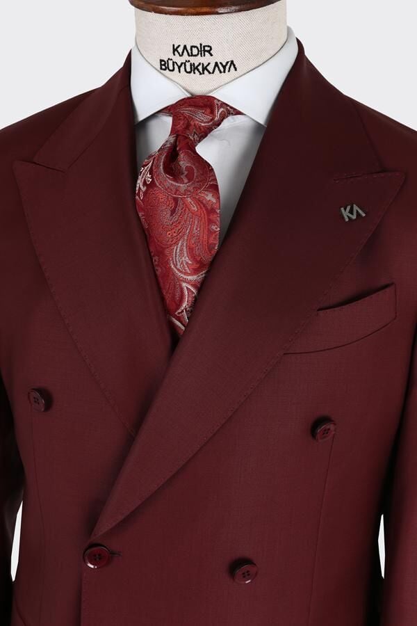 Kruvaze Takım Elbise Bordo - 56