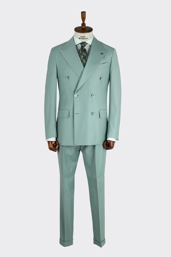 Kruvaze Takım Elbise Açık Yeşil - 52