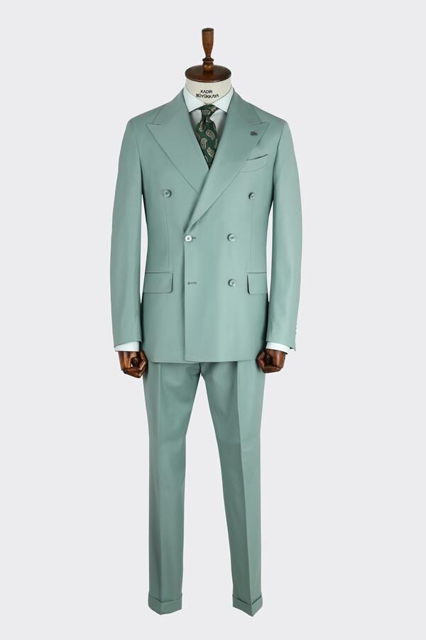 Kruvaze Takım Elbise Açık Yeşil - 52