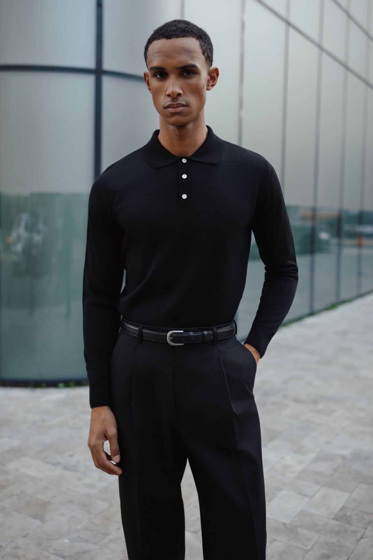 Pearl Polo Yaka Triko Siyah - XL