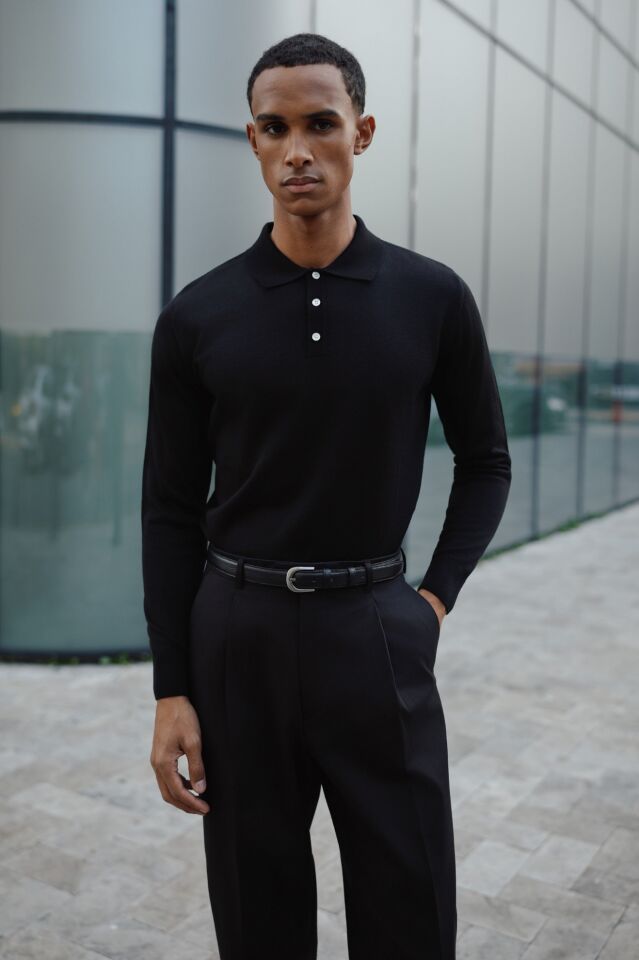 Pearl Polo Yaka Triko Siyah - XL