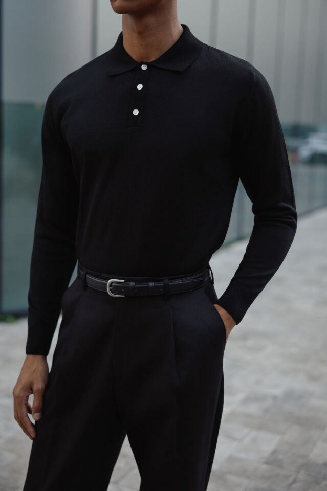 Pearl Polo Yaka Triko Siyah - XL