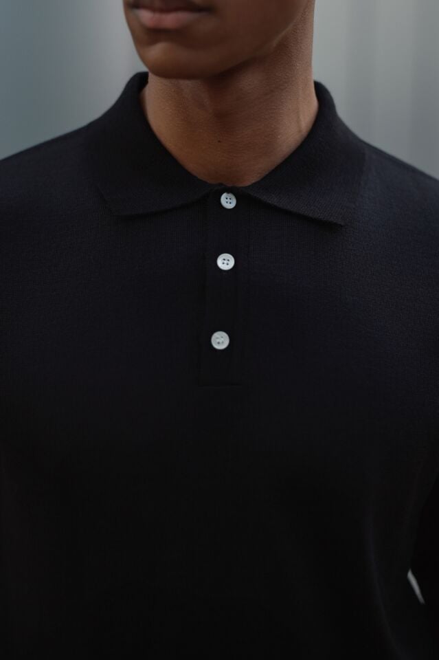 Pearl Polo Yaka Triko Siyah - XL