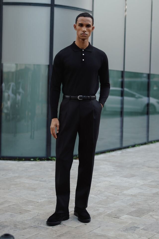 Pearl Polo Yaka Triko Siyah - XXL