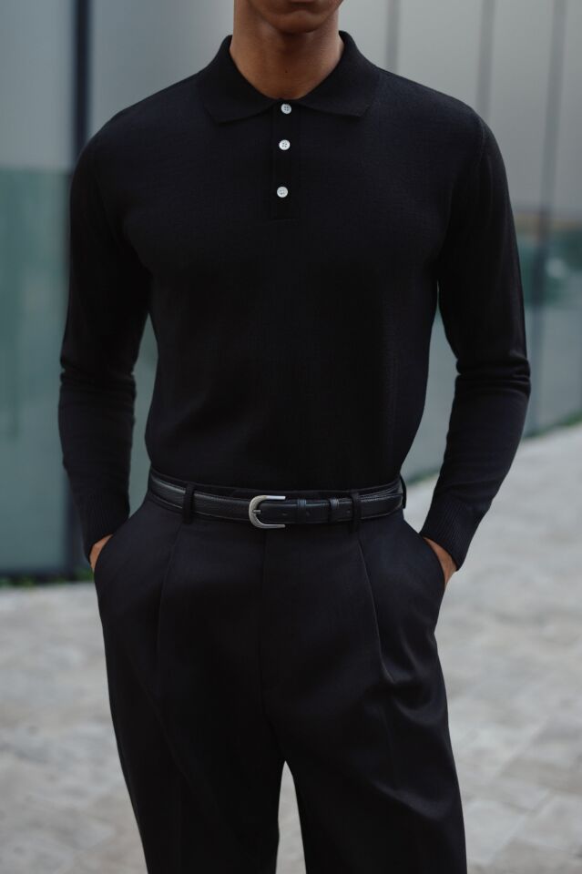 Pearl Polo Yaka Triko Siyah - XXL