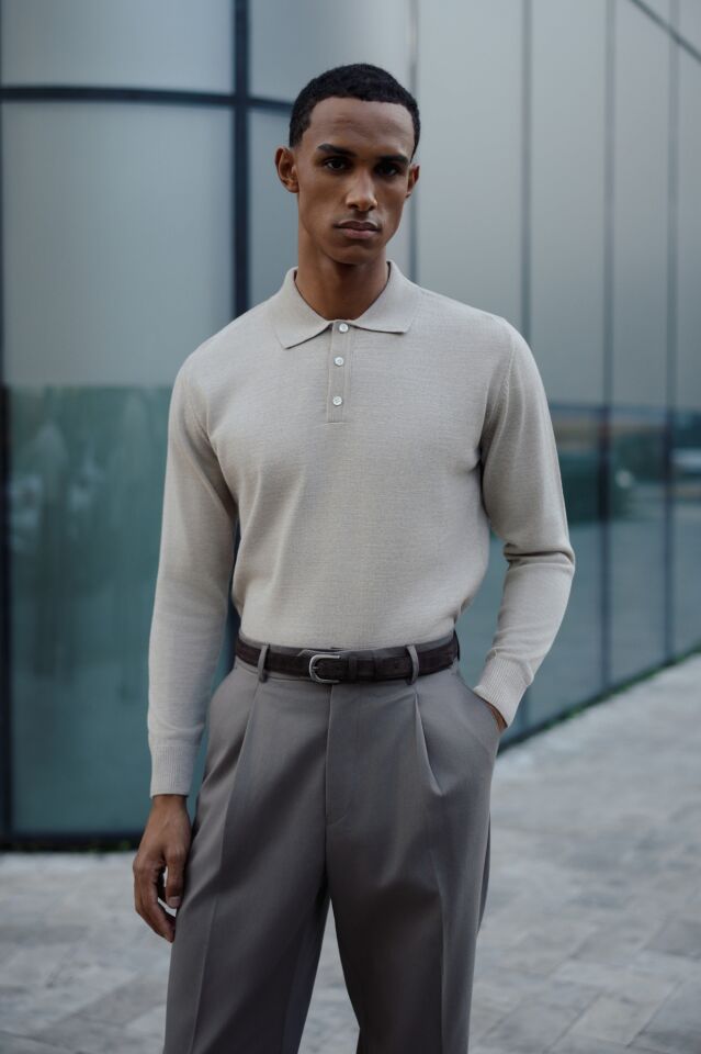 Pearl Polo Yaka Triko Bej-Melanj - M