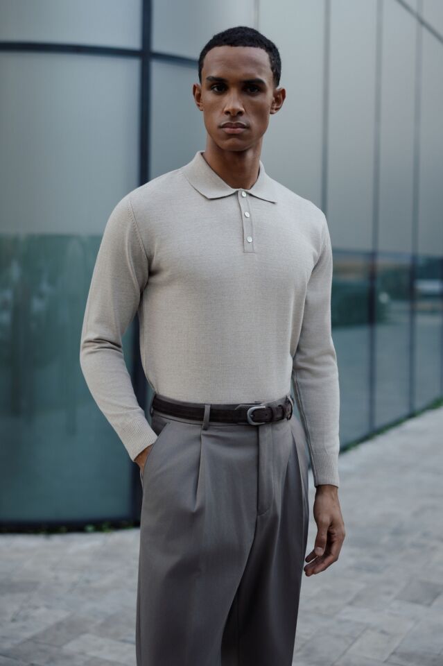 Pearl Polo Yaka Triko Bej-Melanj - M