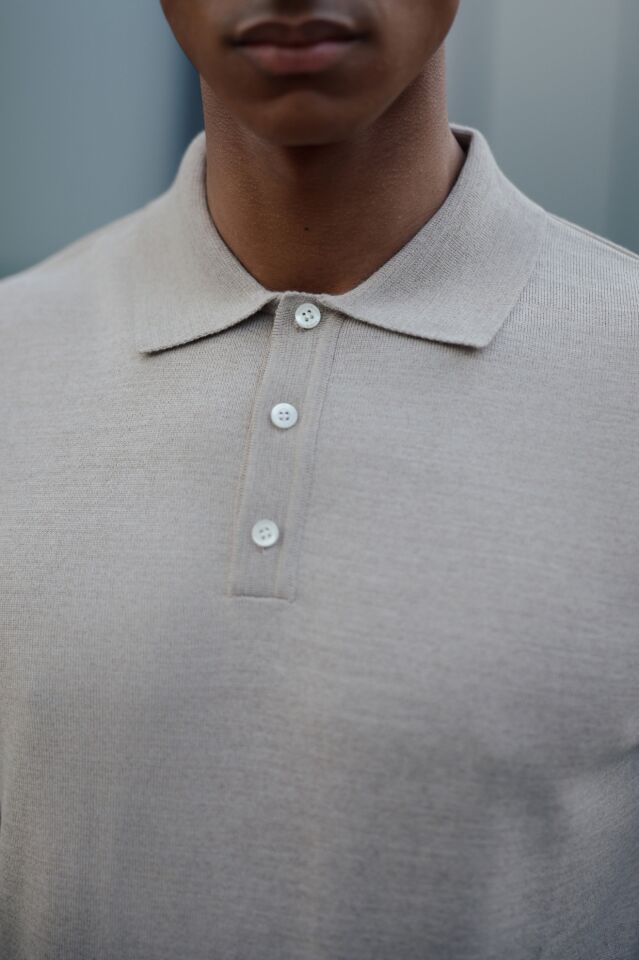 Pearl Polo Yaka Triko Bej-Melanj - XL