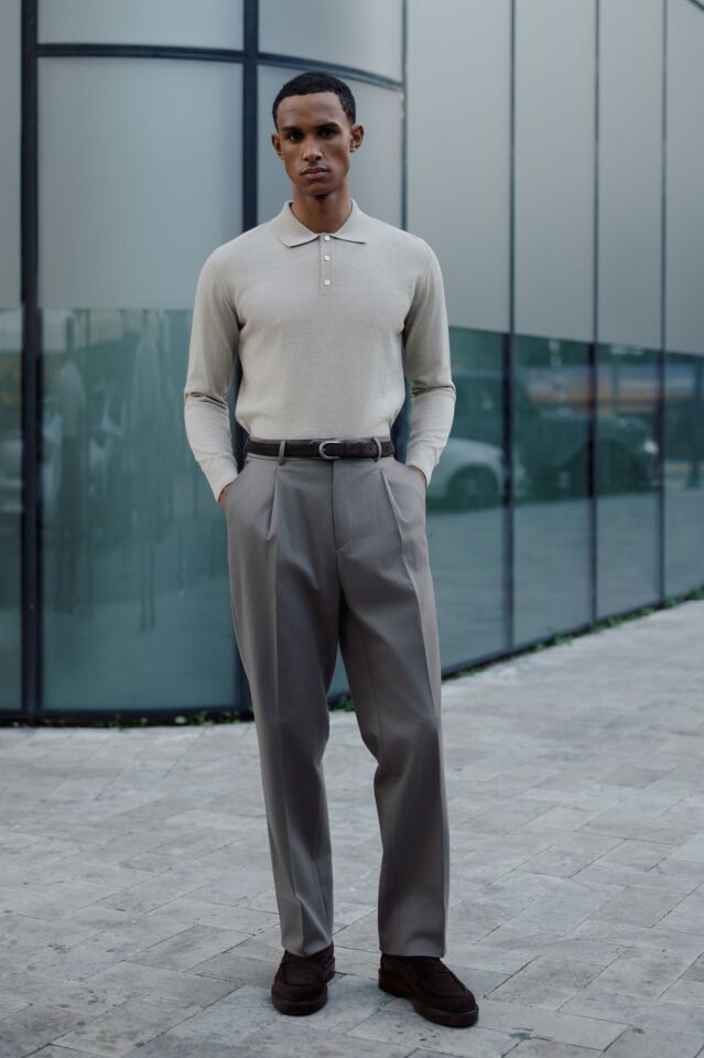 Pearl Polo Yaka Triko Bej-Melanj - XXL