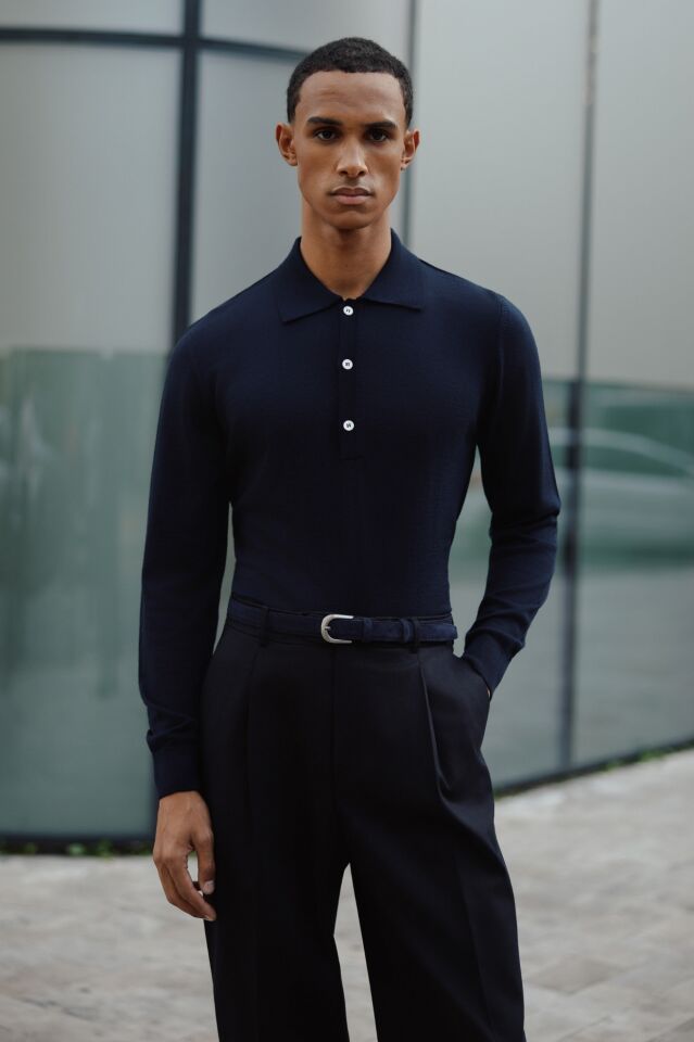 Pearl Polo Yaka Triko Lacivert - M