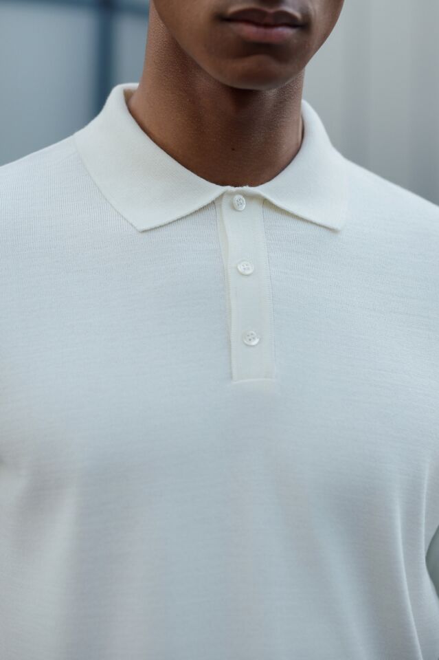 Pearl Polo Yaka Triko Ekru - L