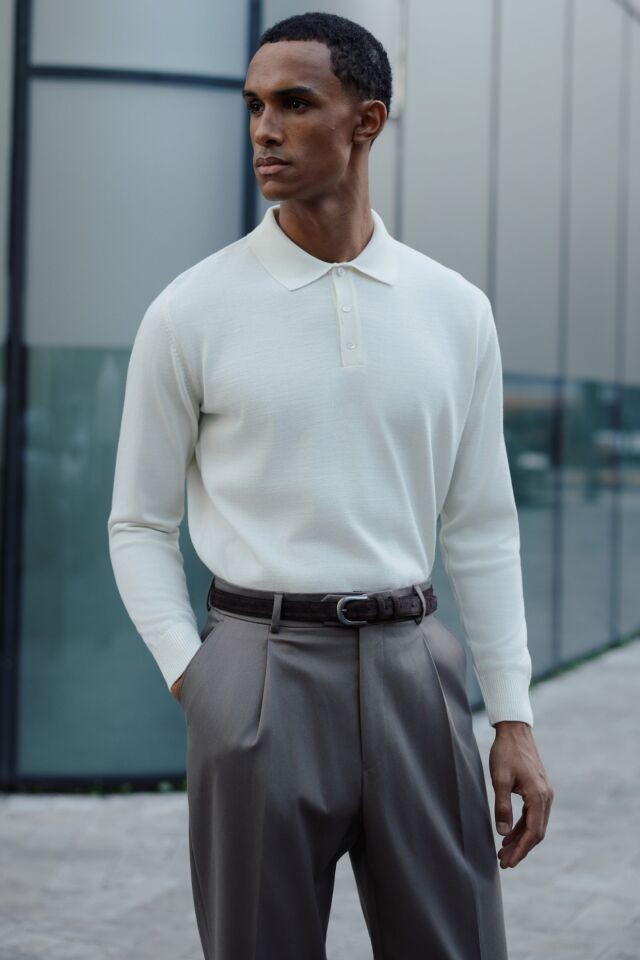 Pearl Polo Yaka Triko Ekru - M